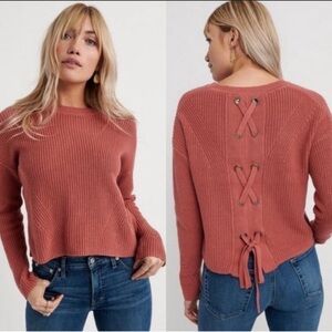 Lucky Brand Back Lace Pullover Sweater Mauve Size M